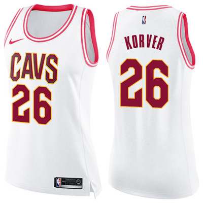 Nike Cavaliers #26 Kyle Korver White Pink Women's NBA Swingman Fashion Jersey