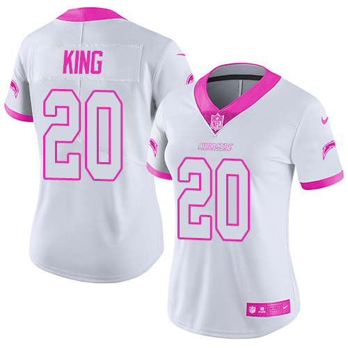 Nike Chargers #20 Desmond King White Pink Women's Stitched NFL Limited Rush Fashion Jersey