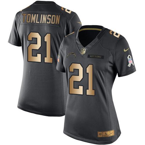 Nike Chargers #21 LaDainian Tomlinson Black Women's Stitched NFL Limited Gold Salute to Service Jersey Nike Chargers #21 LaDainian Tomlinson Black Women's Stitched NFL Limited Gold Salute to Service Jersey