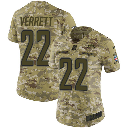 Nike Chargers #22 Jason Verrett Camo Women's Stitched NFL Limited 2018 Salute to Service Jersey Nike Chargers #22 Jason Verrett Camo Women's Stitched NFL Limited 2018 Salute to Service Jersey