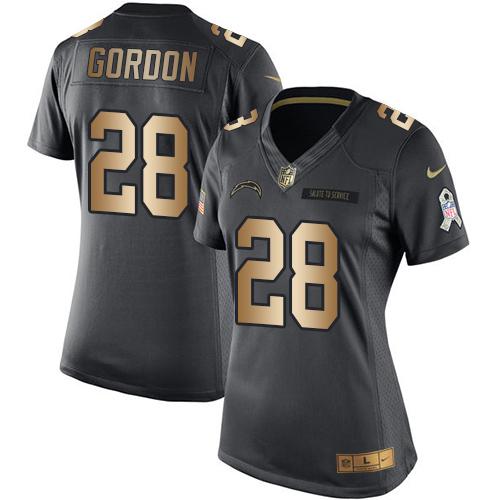 Nike Chargers #28 Melvin Gordon Black Women's Stitched NFL Limited Gold Salute to Service Jersey Nike Chargers #28 Melvin Gordon Black Women's Stitched NFL Limited Gold Salute to Service Jersey