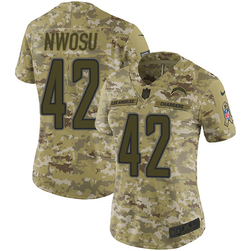 Nike Chargers #42 Uchenna Nwosu Camo Women's Stitched NFL Limited 2018 Salute to Service Jersey Nike Chargers #42 Uchenna Nwosu Camo Women's Stitched NFL Limited 2018 Salute to Service Jersey