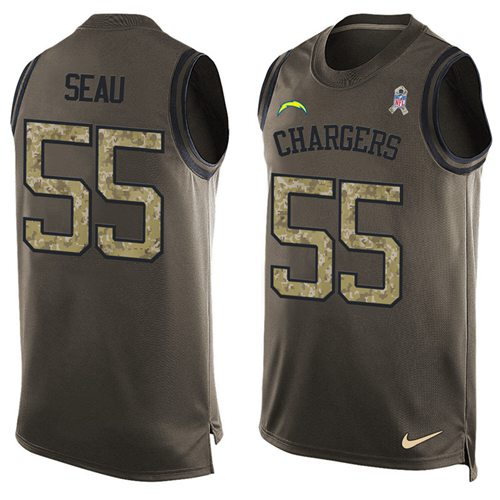 Nike Chargers #55 Junior Seau Green Men's Stitched NFL Limited Salute To Service Tank Top Jersey Nike Chargers #55 Junior Seau Green Men's Stitched NFL Limited Salute To Service Tank Top Jersey