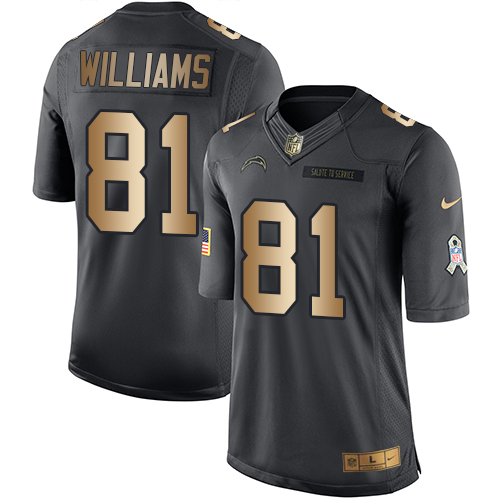 Nike Chargers #81 Mike Williams Black Men's Stitched NFL Limited Gold Salute To Service Jersey