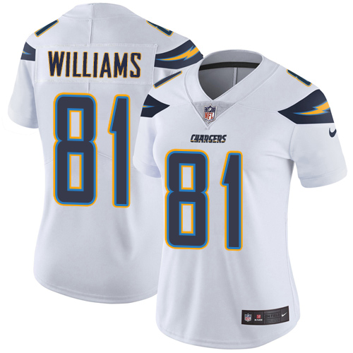 Nike Chargers #81 Mike Williams White Women's Stitched NFL New Elite Jersey Nike Chargers #81 Mike Williams White Women's Stitched NFL New Elite Jersey