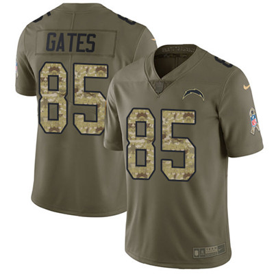 Nike Chargers #85 Antonio Gates Olive Camo Youth Stitched NFL Limited 2017 Salute to Service Jersey