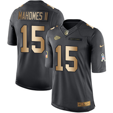 Nike Chiefs #15 Patrick Mahomes II Black Men's Stitched NFL Limited Gold Salute To Service Jersey