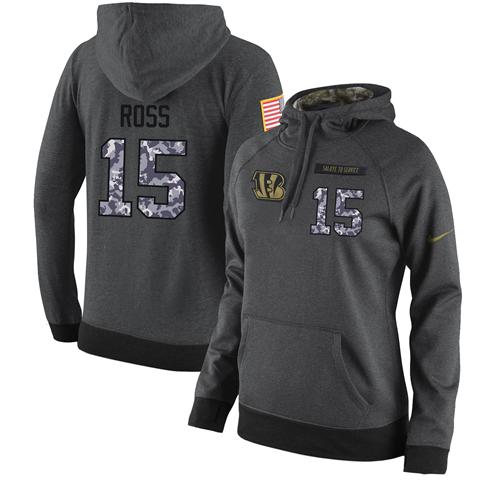 Nike Cincinnati Bengals #15 John Ross Stitched Women's Black Anthracite Salute to Service Player Performance Hoodie