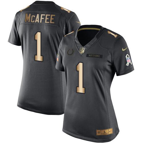 Nike Colts #1 Pat McAfee Black Women's Stitched NFL Limited Gold Salute to Service Jersey Nike Colts #1 Pat McAfee Black Women's Stitched NFL Limited Gold Salute to Service Jersey
