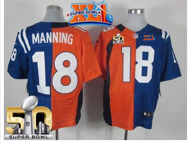Nike Colts #18 Peyton Manning OrangeRoyal Blue Super Bowl XLI & Super Bowl 50 Men's Stitched NFL Elite Split Broncos Jersey