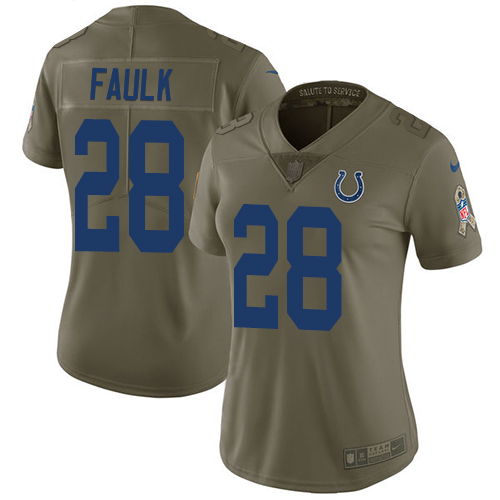 Nike Colts #28 Marshall Faulk Olive Women's Stitched NFL Limited 2017 Salute to Service Jersey Nike Colts #28 Marshall Faulk Olive Women's Stitched NFL Limited 2017 Salute to Service Jersey