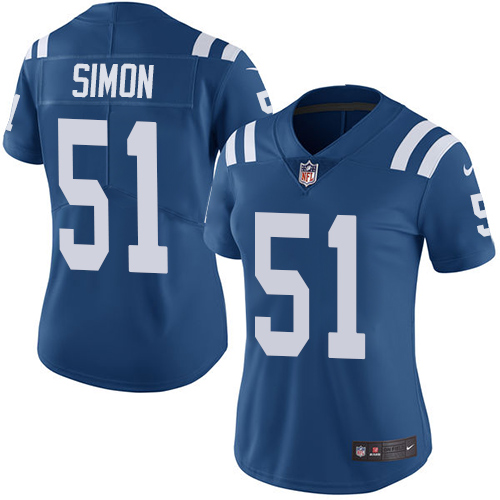 Nike Colts #51 John Simon Royal Blue Team Color Women's Stitched NFL Vapor Untouchable Limited Jersey