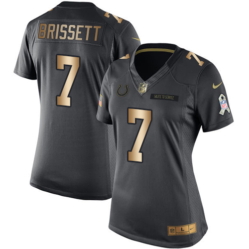 Nike Colts #7 Jacoby Brissett Black Women's Stitched NFL Limited Gold Salute to Service Jersey Nike Colts #7 Jacoby Brissett Black Women's Stitched NFL Limited Gold Salute to Service Jersey