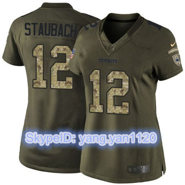 Nike Cowboys #12 Roger Staubach Green Women's Stitched NFL Limited Salute to Service Jersey Nike Cowboys #12 Roger Staubach Green Women's Stitched NFL Limited Salute to Service Jersey
