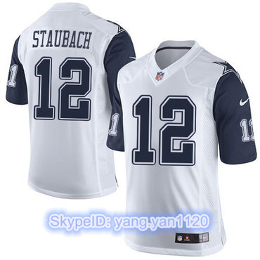 Nike Cowboys #12 Roger Staubach White Men's Stitched NFL Limited Rush Jersey