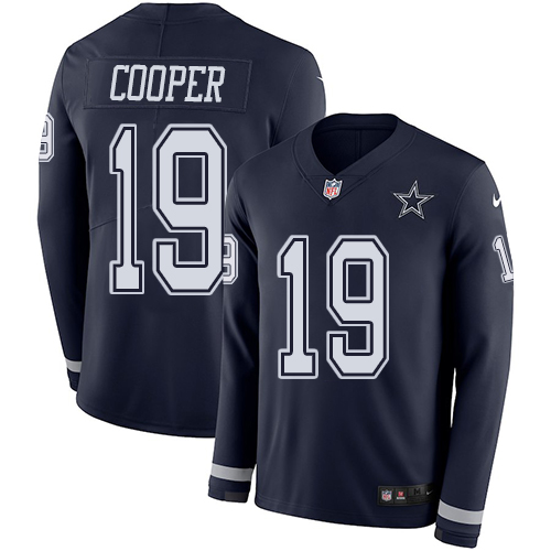 Nike Cowboys #19 Amari Cooper Navy Blue Team Color Men's Stitched NFL Limited Therma Long Sleeve Jersey Nike Cowboys #19 Amari Cooper Navy Blue Team Color Men's Stitched NFL Limited Therma Long Sleeve Jersey