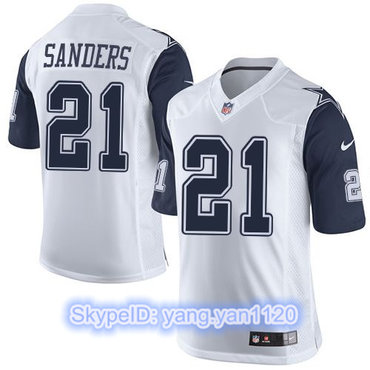 Nike Cowboys #21 Deion Sanders White Men's Stitched NFL Limited Rush Jersey
