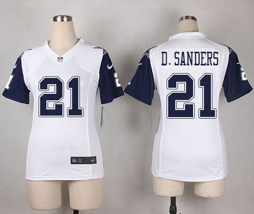 Nike Cowboys #21 Deion Sanders White Women's Stitched NFL Elite Rush Jersey