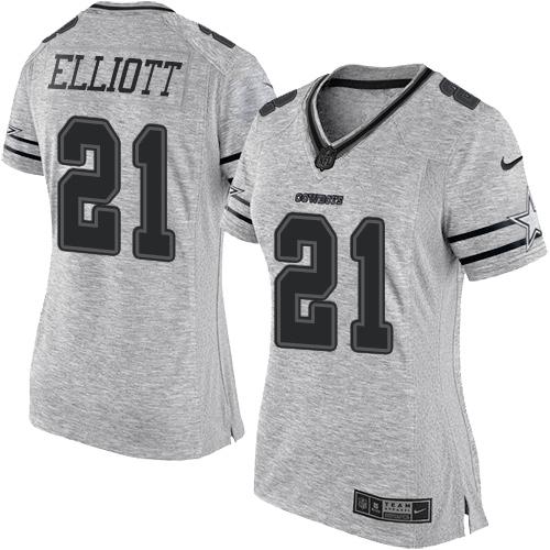 Nike Cowboys #21 Ezekiel Elliott Gray Women's Stitched NFL Limited Gridiron Gray II Jersey Nike Cowboys #21 Ezekiel Elliott Gray Women's Stitched NFL Limited Gridiron Gray II Jersey