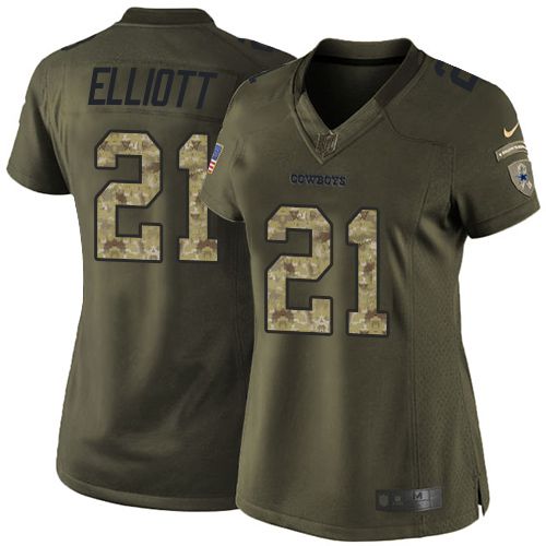 Nike Cowboys #21 Ezekiel Elliott Green Women's Stitched NFL Limited Salute to Service Jersey
