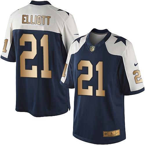 Nike Cowboys #21 Ezekiel Elliott Navy Blue Thanksgiving Men's Stitched NFL Limited Gold Jersey Nike Cowboys #21 Ezekiel Elliott Navy Blue Thanksgiving Men's Stitched NFL Limited Gold Jersey