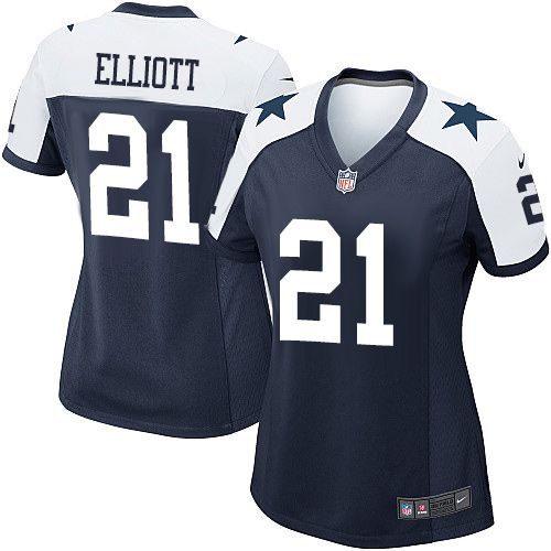 Nike Cowboys #21 Ezekiel Elliott Navy Blue Thanksgiving Women's Stitched NFL Throwback Elite Jersey
