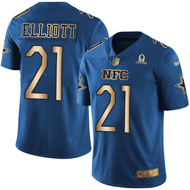 Nike Cowboys #21 Ezekiel Elliott Navy Men's Stitched NFL  Custom Limited Gold NFC 2017 Pro Bowl Jersey