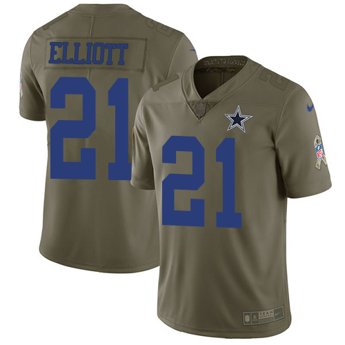Nike Cowboys #21 Ezekiel Elliott Olive Men's Stitched NFL Limited 2017 Salute To Service Jersey Nike Cowboys #21 Ezekiel Elliott Olive Men's Stitched NFL Limited 2017 Salute To Service Jersey
