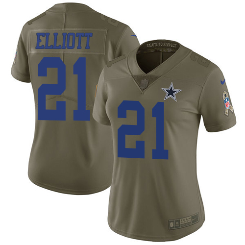 Nike Cowboys #21 Ezekiel Elliott Olive Women's Stitched NFL Limited 2017 Salute to Service Jersey Nike Cowboys #21 Ezekiel Elliott Olive Women's Stitched NFL Limited 2017 Salute to Service Jersey