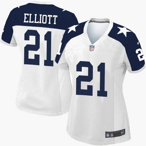 Nike Cowboys #21 Ezekiel Elliott White Thanksgiving Women's Stitched NFL Throwback Elite Jersey Nike Cowboys #21 Ezekiel Elliott White Thanksgiving Women's Stitched NFL Throwback Elite Jersey