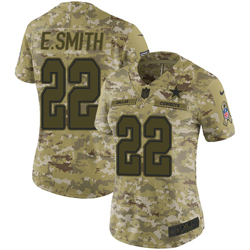 Nike Cowboys #22 Emmitt Smith Camo Women's Stitched NFL Limited 2018 Salute to Service Jersey Nike Cowboys #22 Emmitt Smith Camo Women's Stitched NFL Limited 2018 Salute to Service Jersey