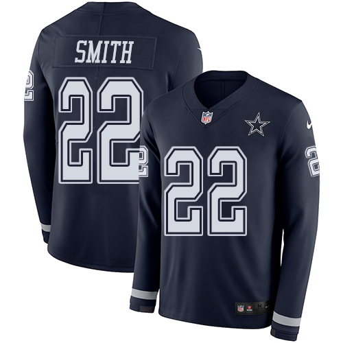 Nike Cowboys #22 Emmitt Smith Navy Blue Team Color Men's Stitched NFL Limited Therma Long Sleeve Jersey Nike Cowboys #22 Emmitt Smith Navy Blue Team Color Men's Stitched NFL Limited Therma Long Sleeve Jersey