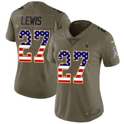 Nike Cowboys #27 Jourdan Lewis Olive USA Women's  Flag 2017 Salute to Service NFL Limited Jersey
