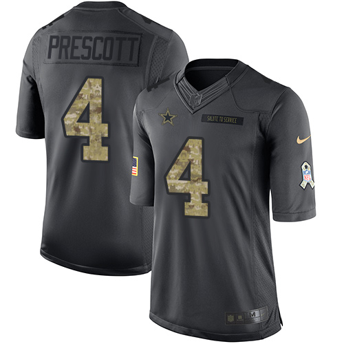 Nike Cowboys #4 Dak Prescott Black Youth Stitched NFL Limited 2016 Salute to Service Jersey