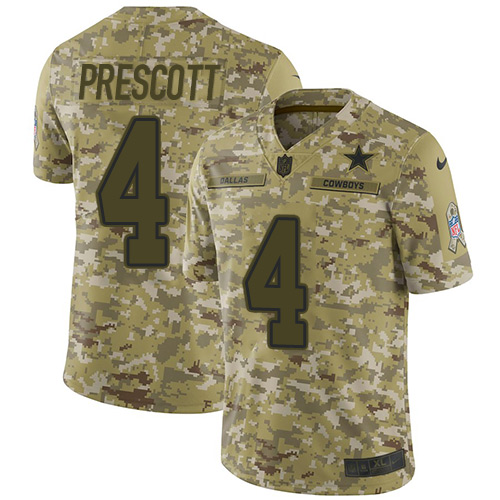 Nike Cowboys #4 Dak Prescott Camo Men's Stitched NFL Limited 2018 Salute To Service Jersey Nike Cowboys #4 Dak Prescott Camo Men's Stitched NFL Limited 2018 Salute To Service Jersey