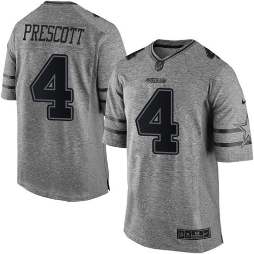 Nike Cowboys #4 Dak Prescott Gray Men's Stitched NFL Limited Gridiron Gray Jersey Nike Cowboys #4 Dak Prescott Gray Men's Stitched NFL Limited Gridiron Gray Jersey