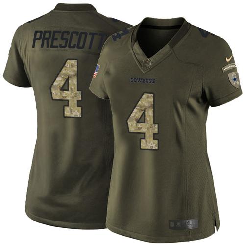 Nike Cowboys #4 Dak Prescott Green Women's Stitched NFL Limited Salute to Service Jersey