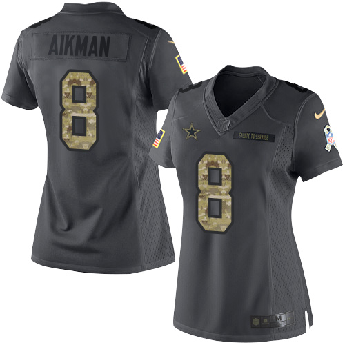 Nike Cowboys #8 Troy Aikman Black Women's Stitched NFL Limited 2016 Salute to Service Jersey Nike Cowboys #8 Troy Aikman Black Women's Stitched NFL Limited 2016 Salute to Service Jersey