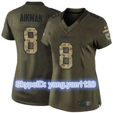 Nike Cowboys #8 Troy Aikman Green Women's Stitched NFL Limited Salute to Service Jersey