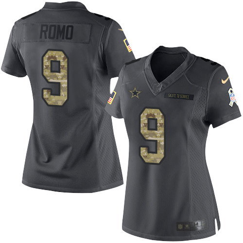 Nike Cowboys #9 Tony Romo Black Women's Stitched NFL Limited 2016 Salute to Service Jersey