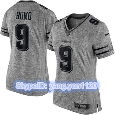 Nike Cowboys #9 Tony Romo Gray Women's Stitched NFL Limited Gridiron Gray Jersey