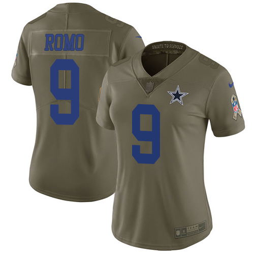 Nike Cowboys #9 Tony Romo Olive Women's Stitched NFL Limited 2017 Salute to Service Jersey Nike Cowboys #9 Tony Romo Olive Women's Stitched NFL Limited 2017 Salute to Service Jersey