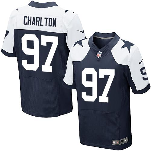 Nike Cowboys #97 Taco Charlton Navy Blue Thanksgiving Men's Stitched NFL Throwbak Elite Jersey