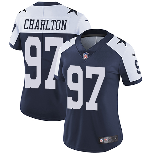 Nike Cowboys #97 Taco Charlton Navy Blue Thanksgiving Women's Stitched NFL Vapor Untouchable Limited Throwback Jersey Nike Cowboys #97 Taco Charlton Navy Blue Thanksgiving Women's Stitched NFL Vapor Untouchable Limited Throwback Jersey
