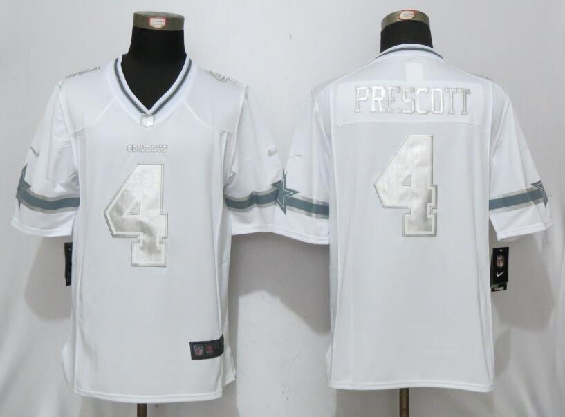 Nike Cowboys 4 Dak Prescott White Men's Platinum Limited Jersey