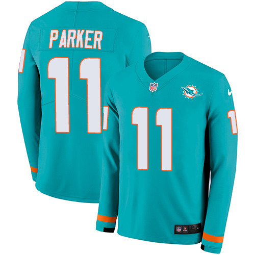 Nike Dolphins #11 DeVante Parker Aqua Green Team Color Men's Stitched NFL Limited Therma Long Sleeve Jersey Nike Dolphins #11 DeVante Parker Aqua Green Team Color Men's Stitched NFL Limited Therma Long Sleeve Jersey