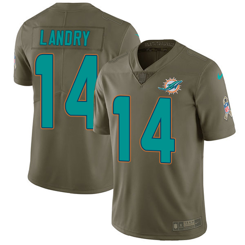 Nike Dolphins #14 Jarvis Landry Olive Men's Stitched NFL Limited 2017 Salute to Service Jersey