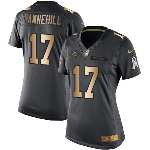 Nike Dolphins #17 Ryan Tannehill Black Women's Stitched NFL Limited Gold Salute to Service Jersey