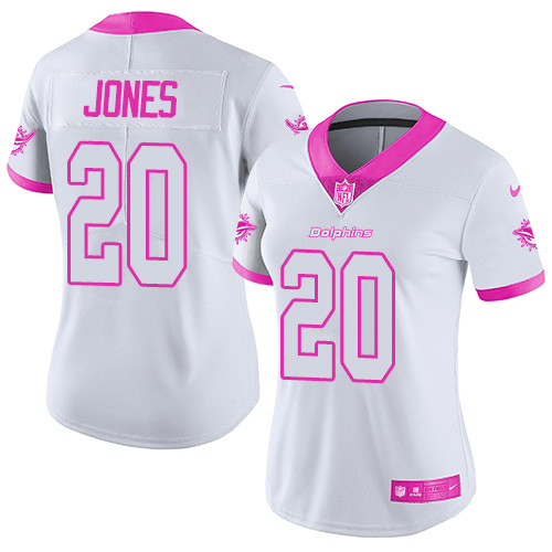Nike Dolphins #20 Reshad Jones White Pink Women's Stitched NFL Limited Rush Fashion Jersey