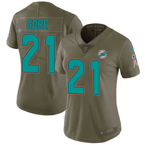 Nike Dolphins #21 Frank Gore Olive Women's Stitched NFL Limited 2017 Salute to Service Jersey Nike Dolphins #21 Frank Gore Olive Women's Stitched NFL Limited 2017 Salute to Service Jersey